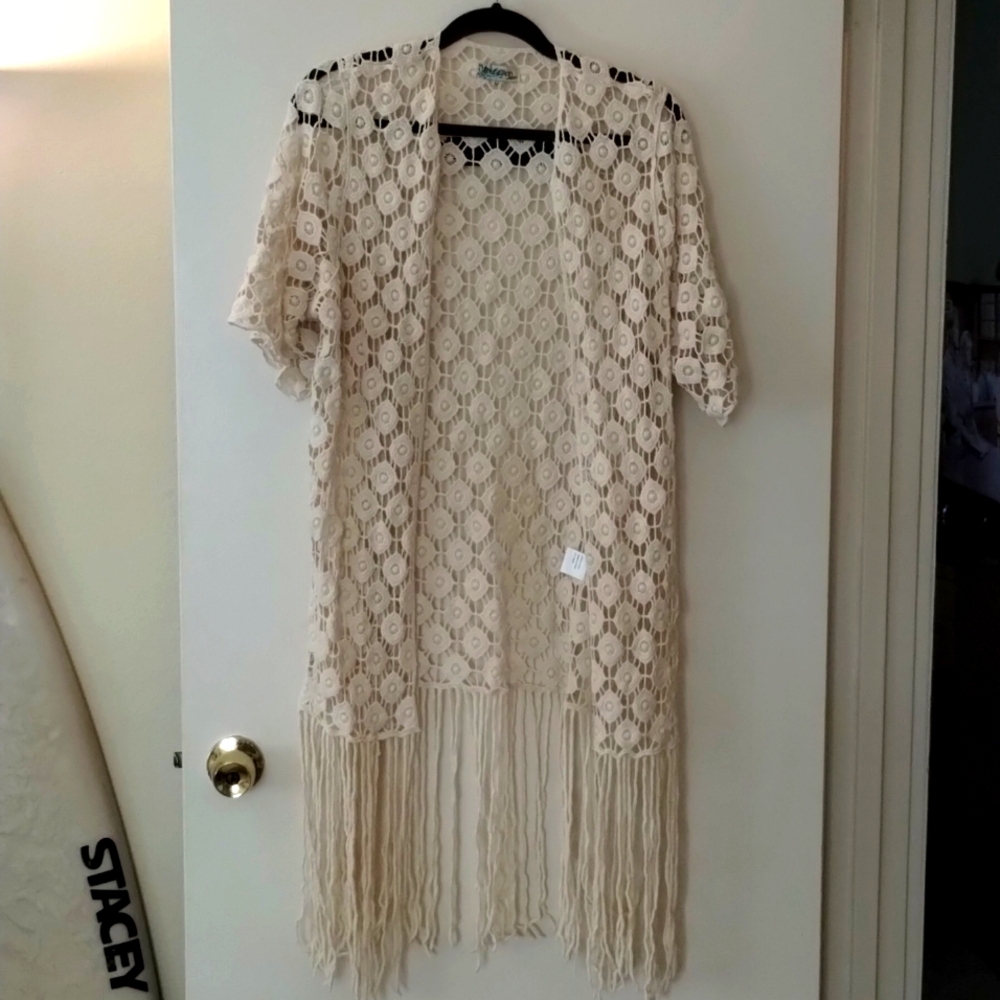 Rebellion size M crocheted cream open front cover up